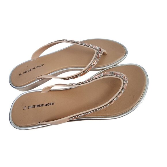 Streetwear Society Embellished Pink Thong Flat Sandals Women's Size 8.5 - Picture 1 of 9